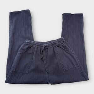 Drawstrings of Malibu Pants Womens 1X Black Crinkle Cotton Pockets Casual Travel